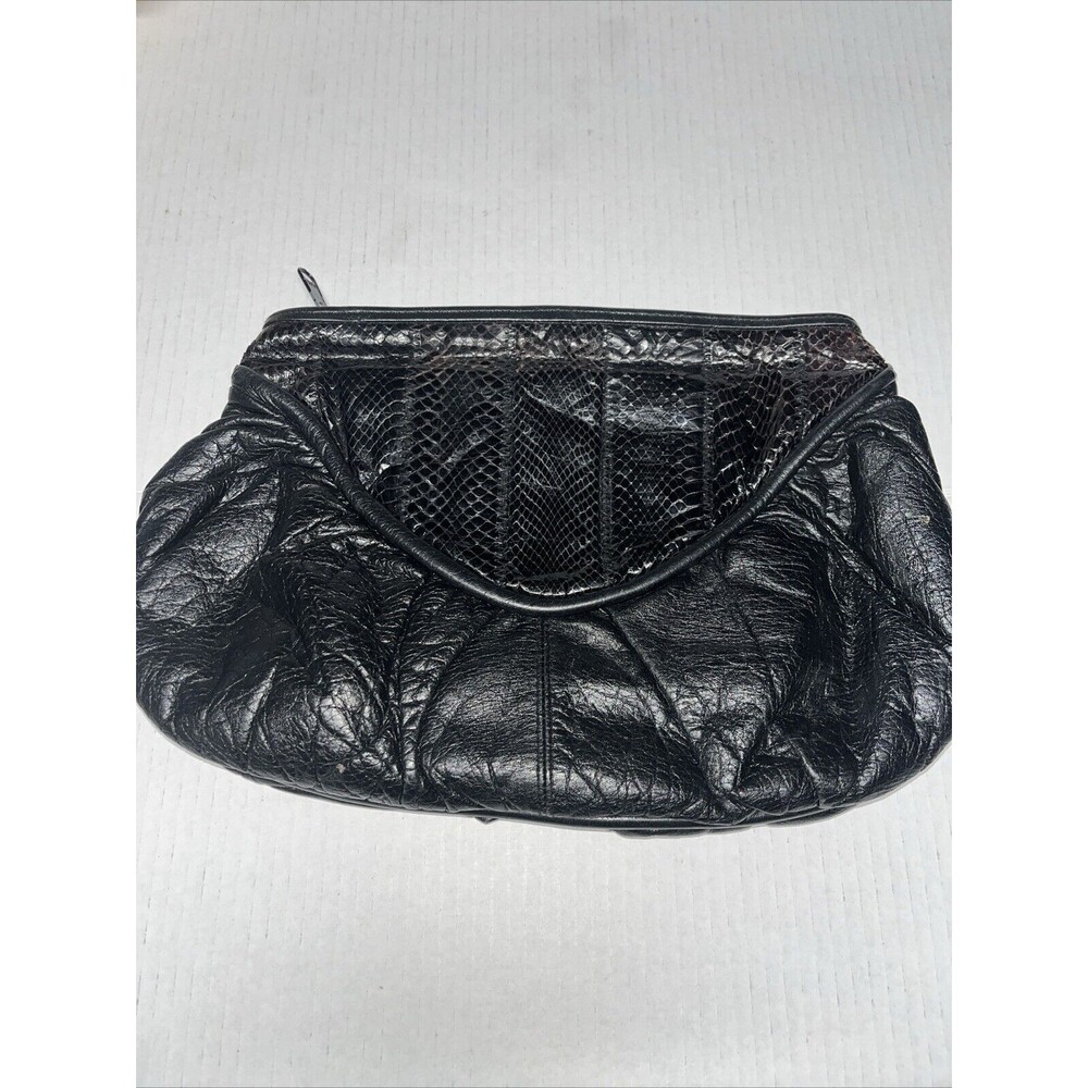Bags by Sylvia Vintage Black leather and snakeskin Clutch Handbag  14 X 10